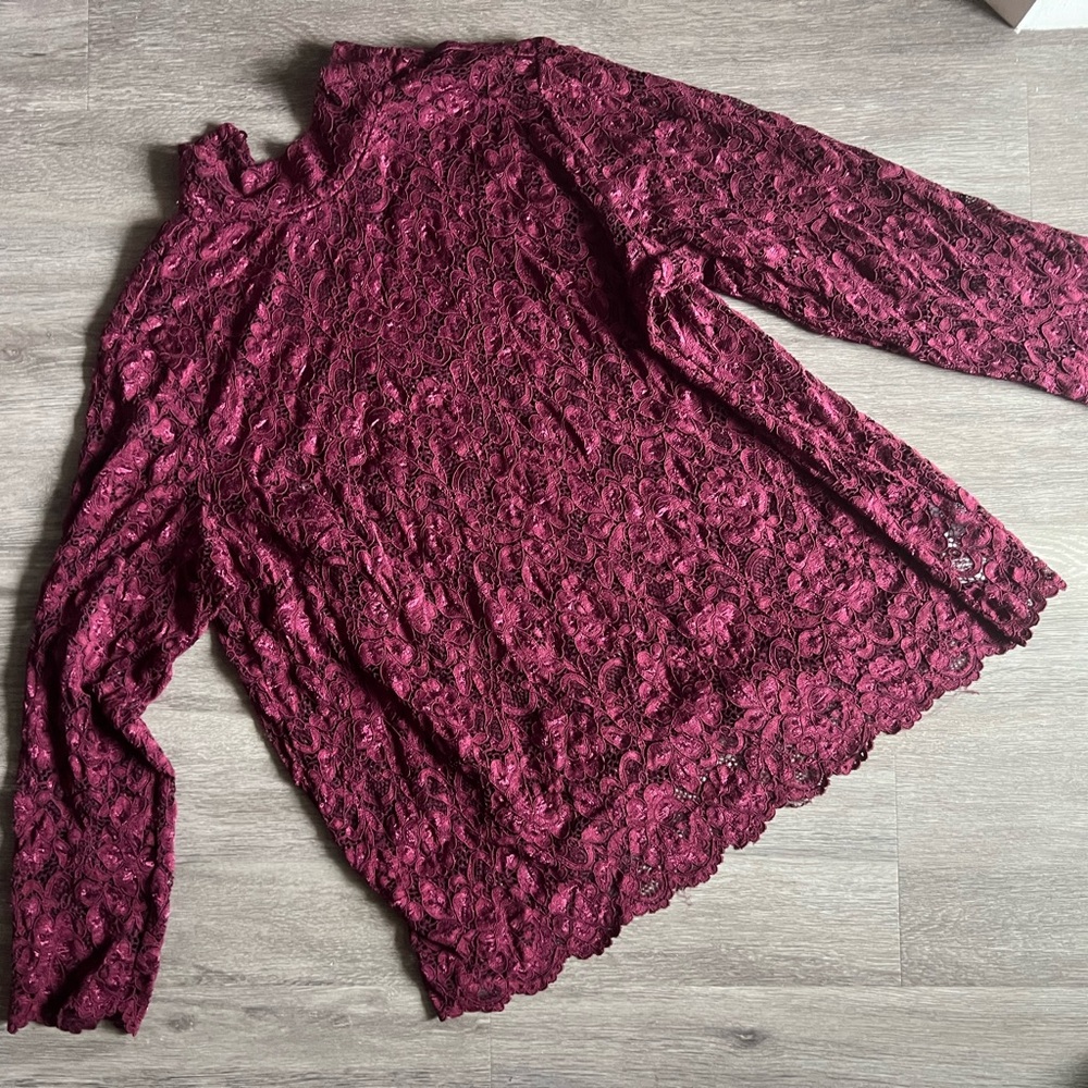 Susan Graver Burgundy Lace Blouse
